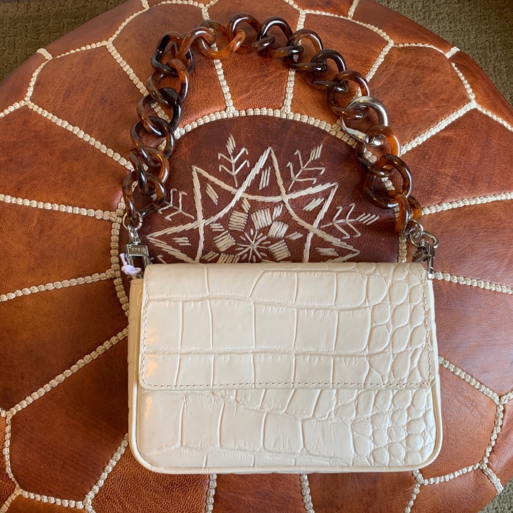 Staud Mini Tommy Chain Croc-Embossed Leather Baguette NEW WITH TAGS